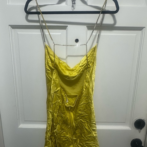 Meshki Sophie Rhinestone Satin Slip Mini Dress in Chartreuse Size Large - Picture 9 of 9